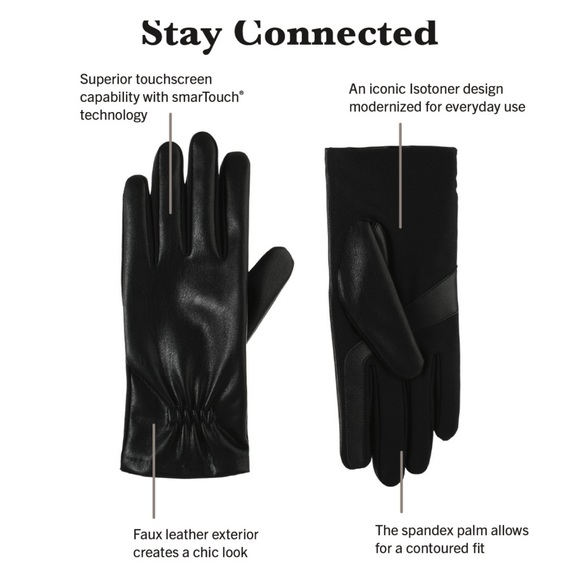 NWT! Isotoner Women’s Faux Stretch Leather Gloves - Picture 2 of 3